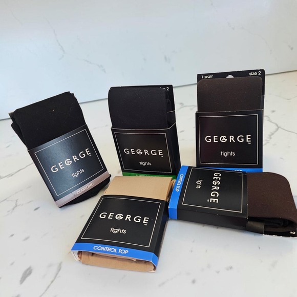 George Accessories - George Womens Tights Bundle 5 Pairs Size 2 Black Brown Camel Diamond Control Top